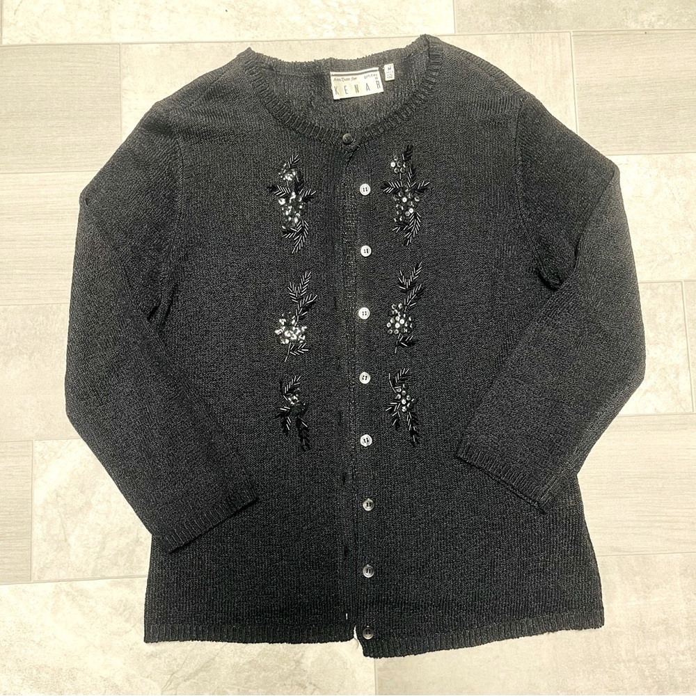 Vintage Ann Tjian for‎ Kenar | Black Cardigan | Size - Petite Medium